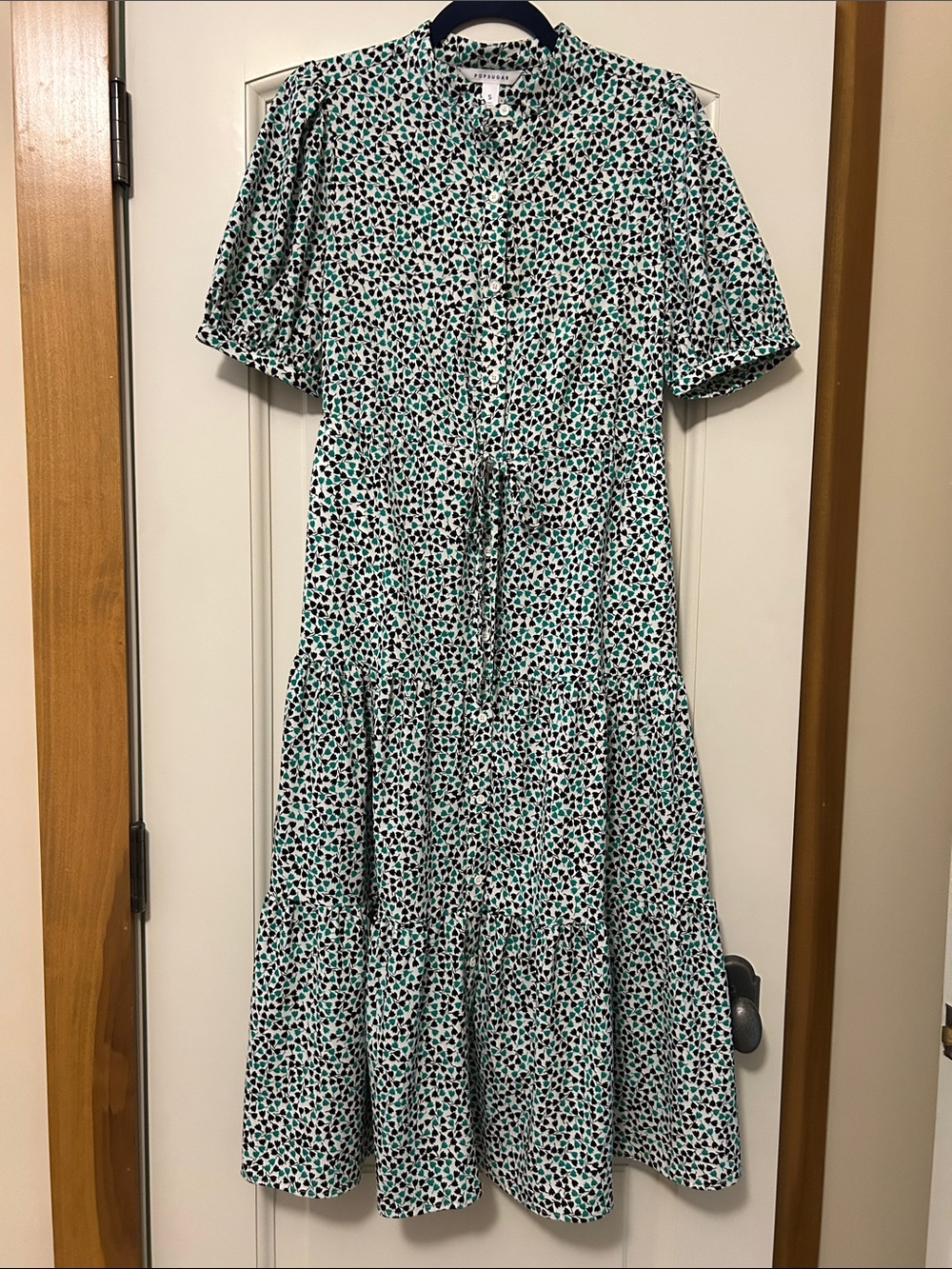 POPSUGAR Mint, Black and White Floral Button-Front Dress. Transitional Piece